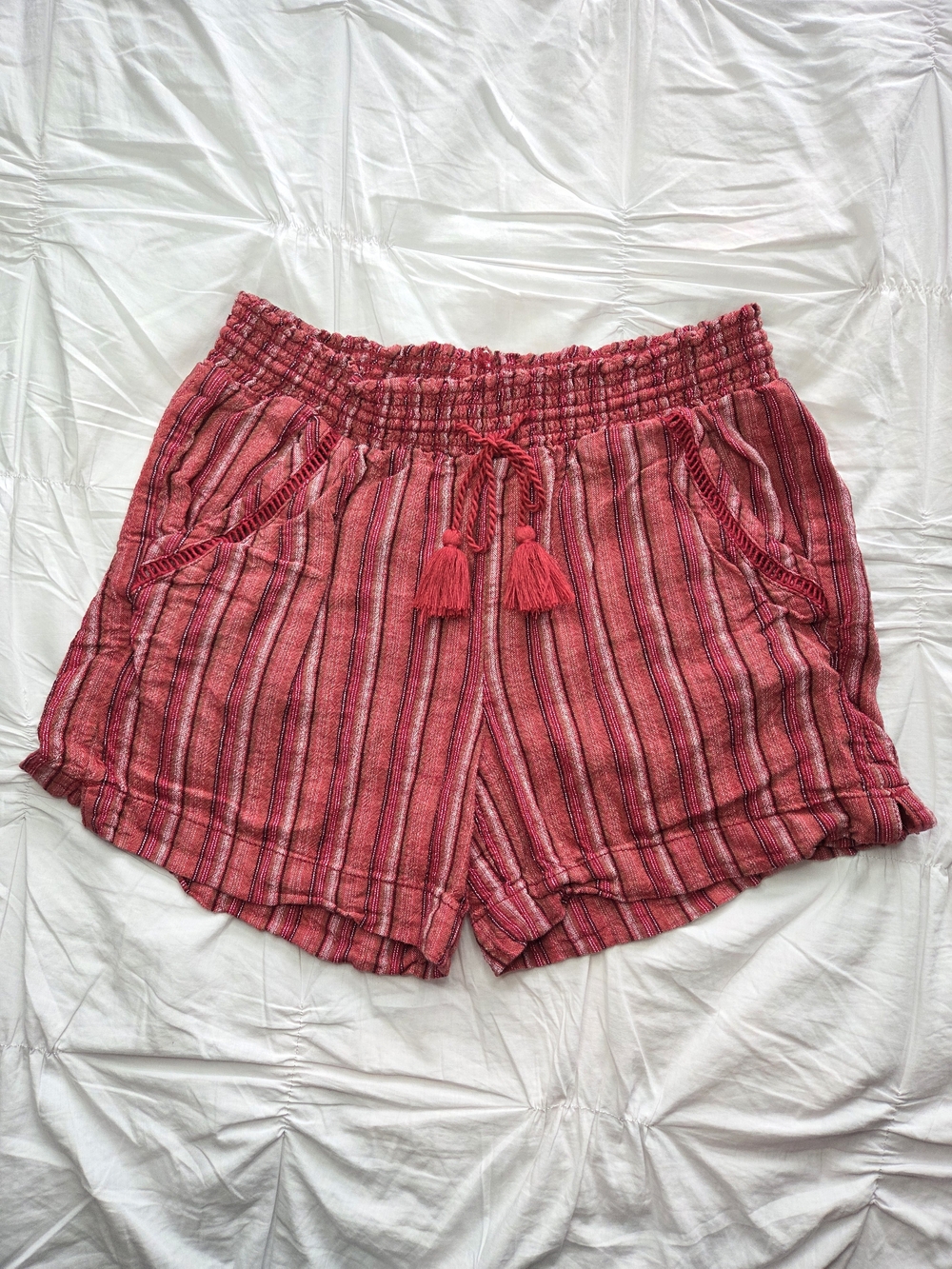 Briggs Red Striped Linen Blend Pull-On Shorts Size M Relaxed Fit Elastic Waist